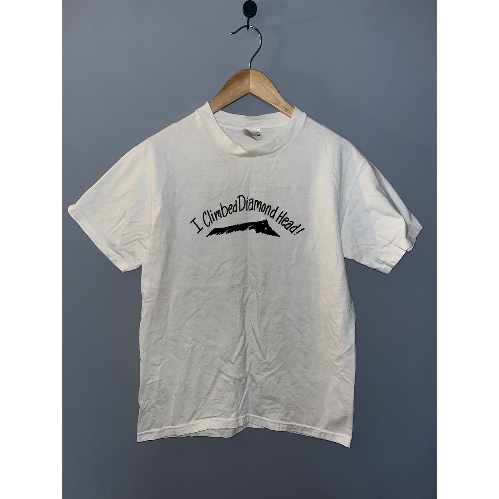 Hanes Beefy-T Vintage Hawaii I Climbed Diamond Head Graphic T-Shirt White Mens M